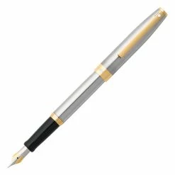 Sheaffer Sagaris Fountain Pen, Brushed Chrome & Gold, Medium Nib