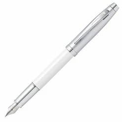 Sheaffer 100 Fountain Pen, Brushed Chrome & White, Medium Nib