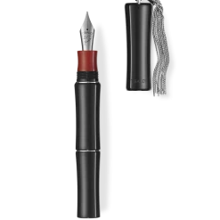 Tibaldi Bamboo Rich Black Resin Fountain Pen, Sterling Silver Tassel, Medium Nib