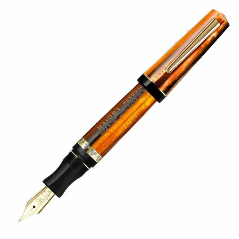 Maiora Vesuvio, Black & Orange, Fountain Pen, 18K Gold Medium Nib