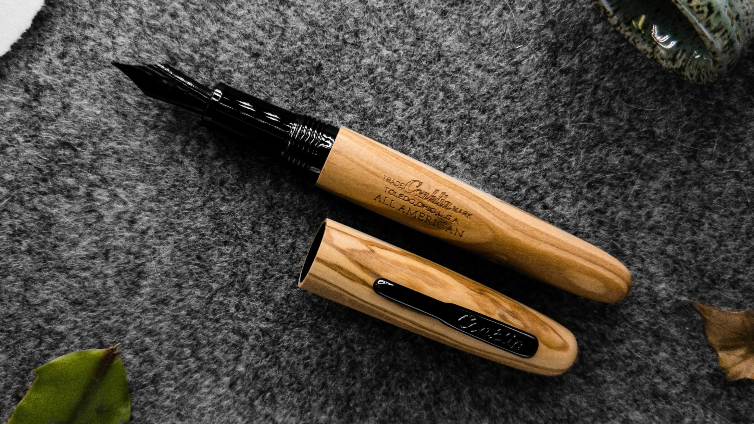 Conklin All American Limited Edition Olive Wood Fountain Pen, Gunmetal Trim