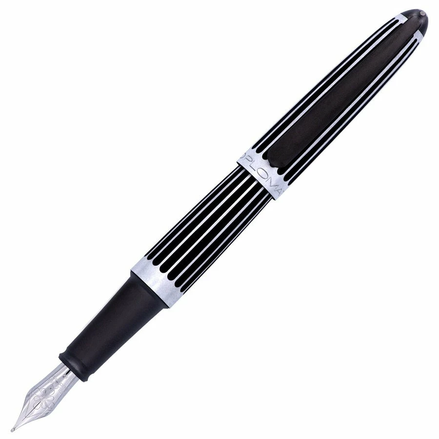 Diplomat Aero Black & Chrome Stripes Fountain Pen