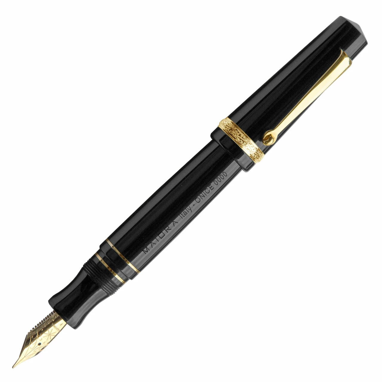 Maiora Aventus Onice Fountain Pen, Mirror Black & Gold, Medium Nib