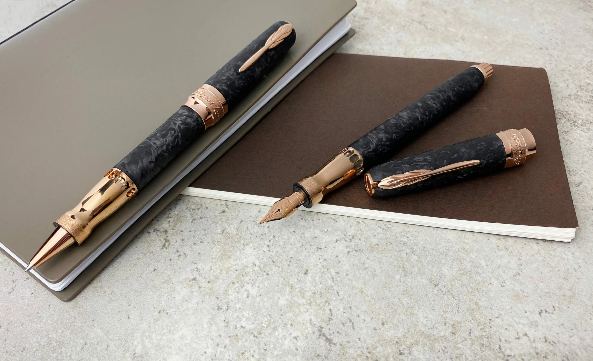 Pineider Limited Edition Forged Carbon Fountain Pen, Rose Gold Trim - Image 2