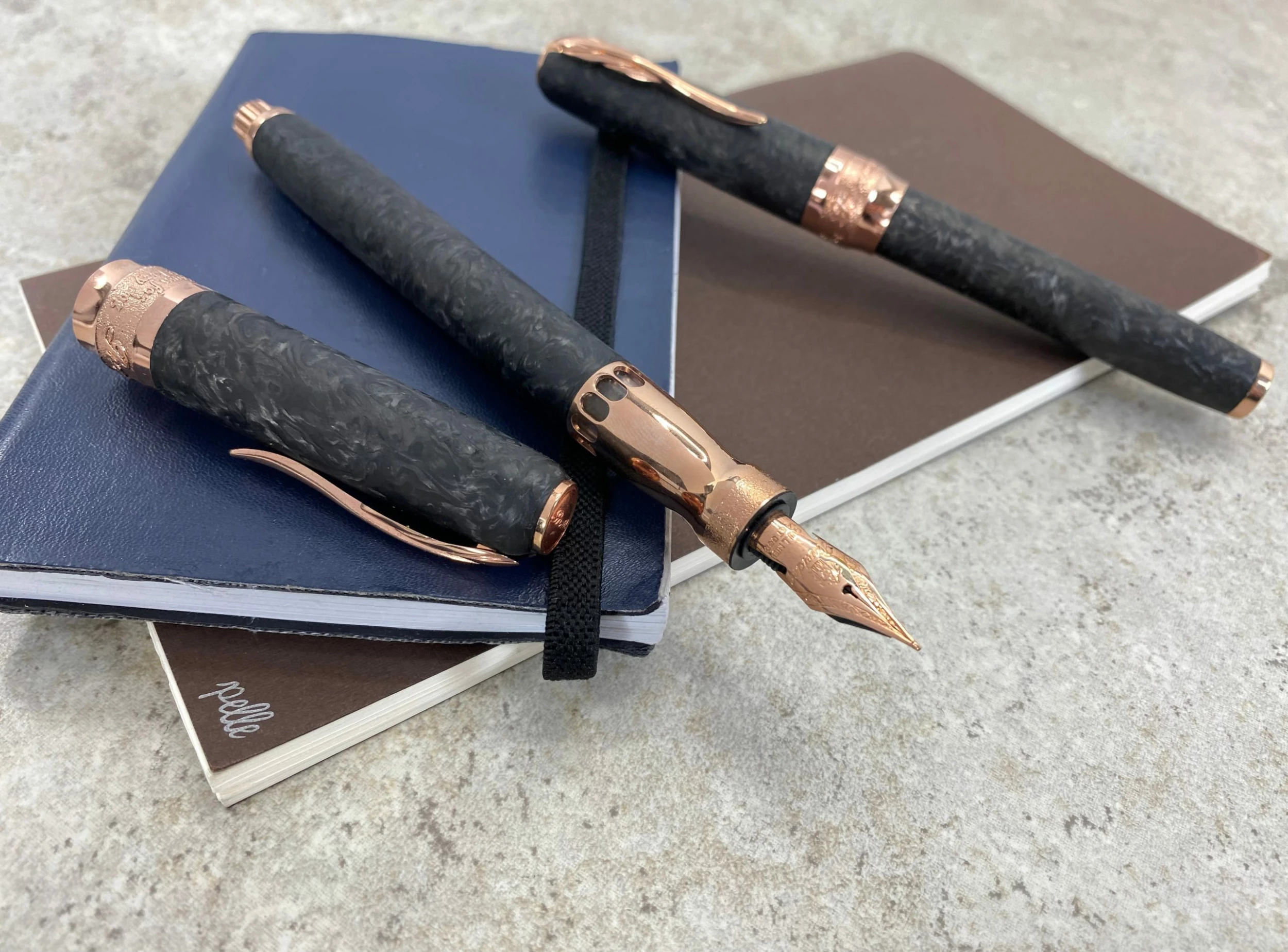 Pineider Limited Edition Forged Carbon Fountain Pen, Rose Gold Trim - Image 3