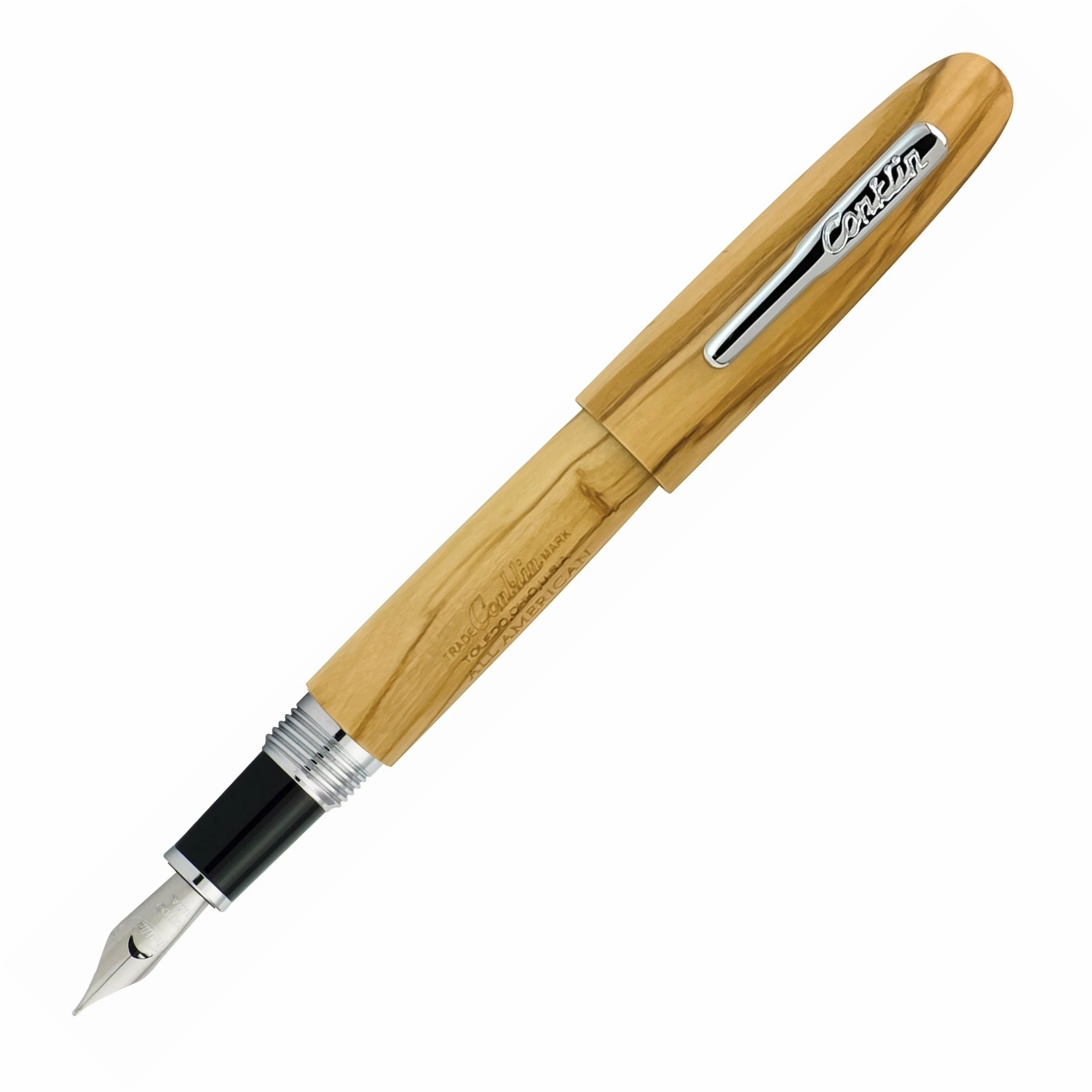 Conklin All American Limited Edition Olive Wood Fountain Pen, Chrome Trim - Image 3