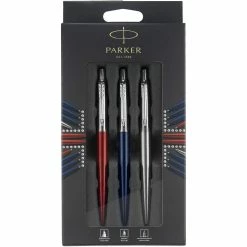 Parker® Parker 3-Piece Jotter Set, Blue Ballpoint Pen, Red Gel Pen, Stainless Pencil